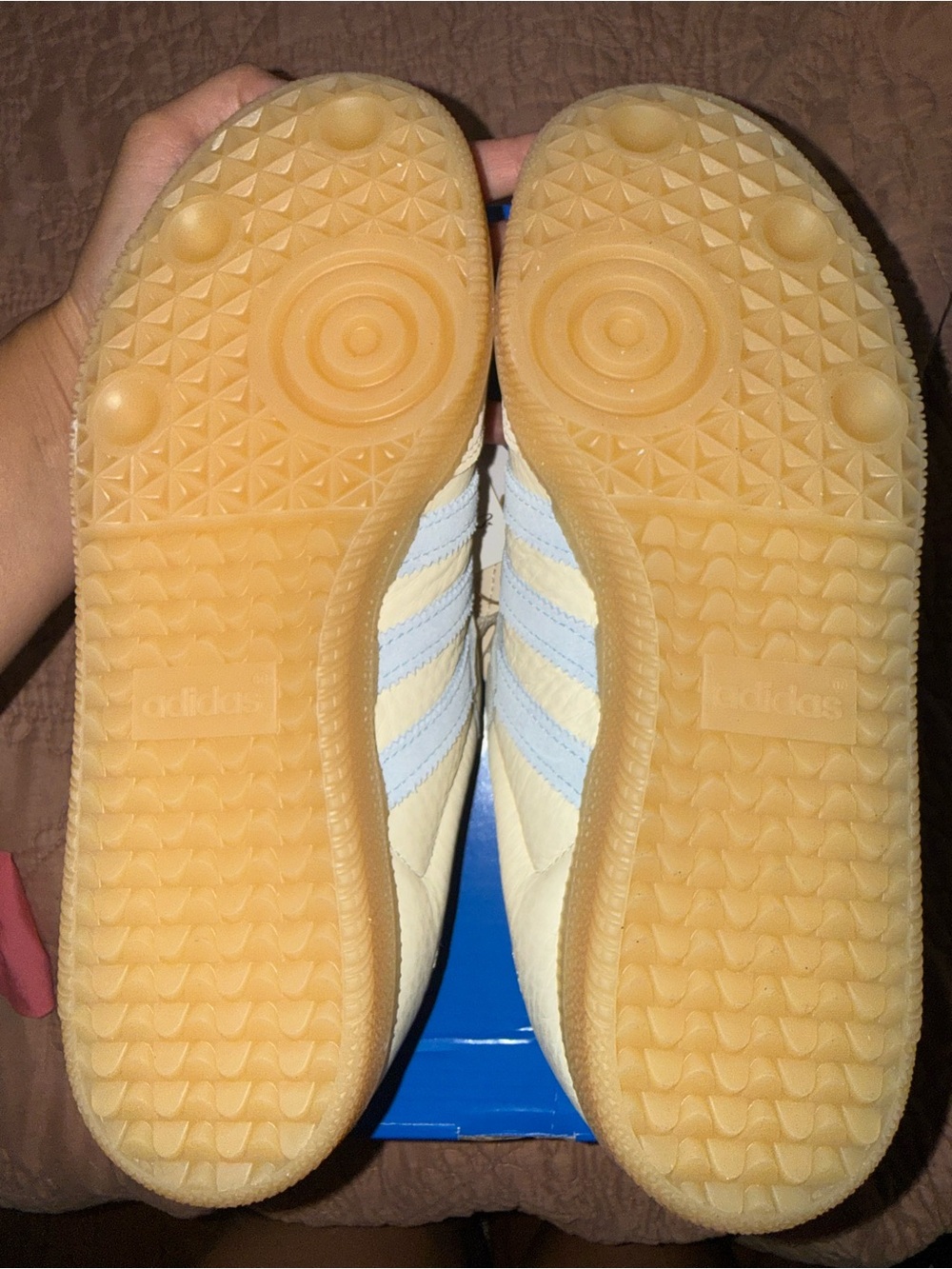 adidas Samba Cream Sneakers with Light Blue Stripes - Picture 3 of 4